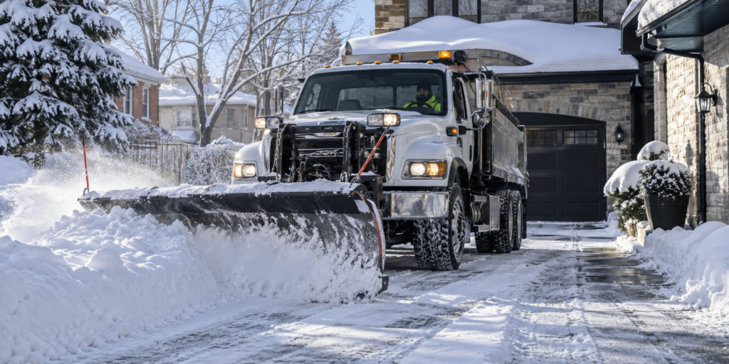 Snow removal truck clearing a Montréal driveway